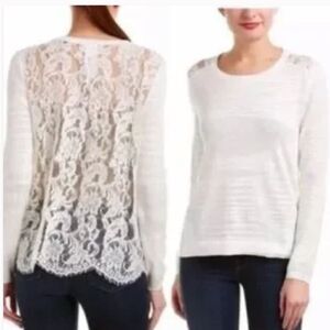 Cabi 5005 Sophia Lace Back Sweater-Feminine-Cream Size Small